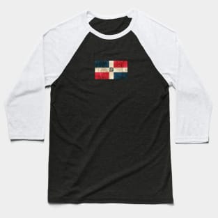 Vintage Aged and Scratched Dominican Flag Baseball T-Shirt